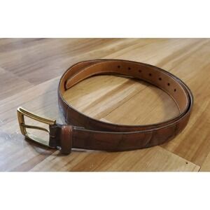 Trafalgar Leather Embossed Belt Size 36 Cognac Solid Brass Buckle Made in USA